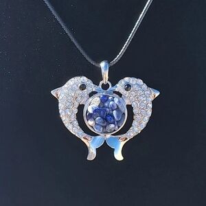 Sparkling Silver Dolphin Necklace with Blue Accents